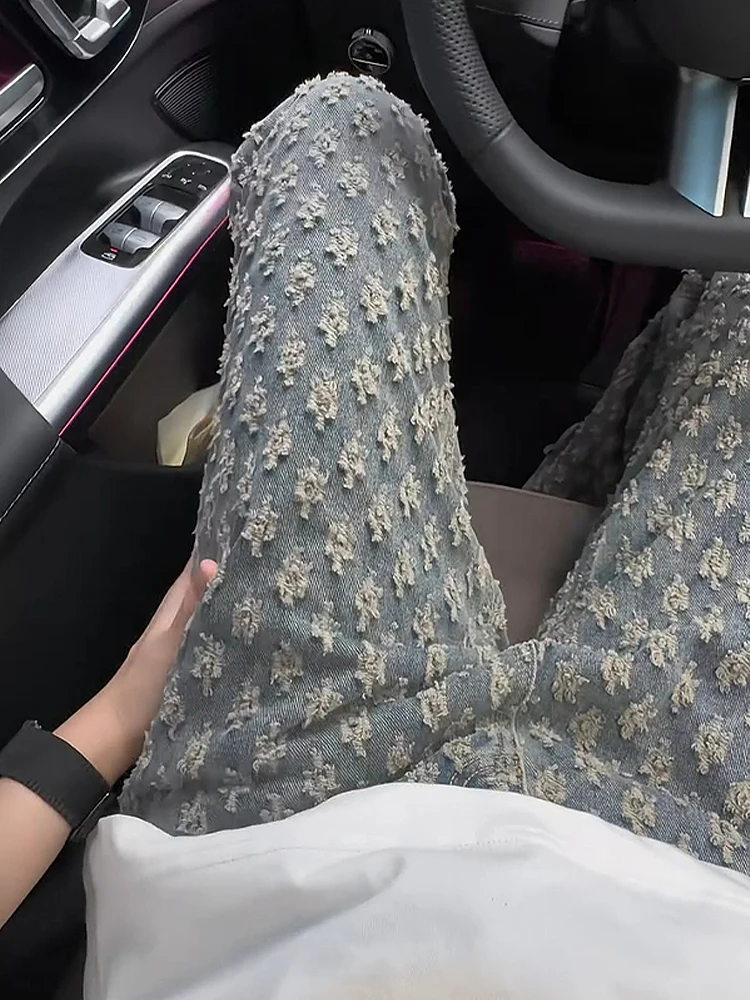 

Trendy Men's Slim Fit Straight Leg Jeans Summer Thin High Street Vibe Water Waed Casual Jeans mid High Waist Zipper Fly