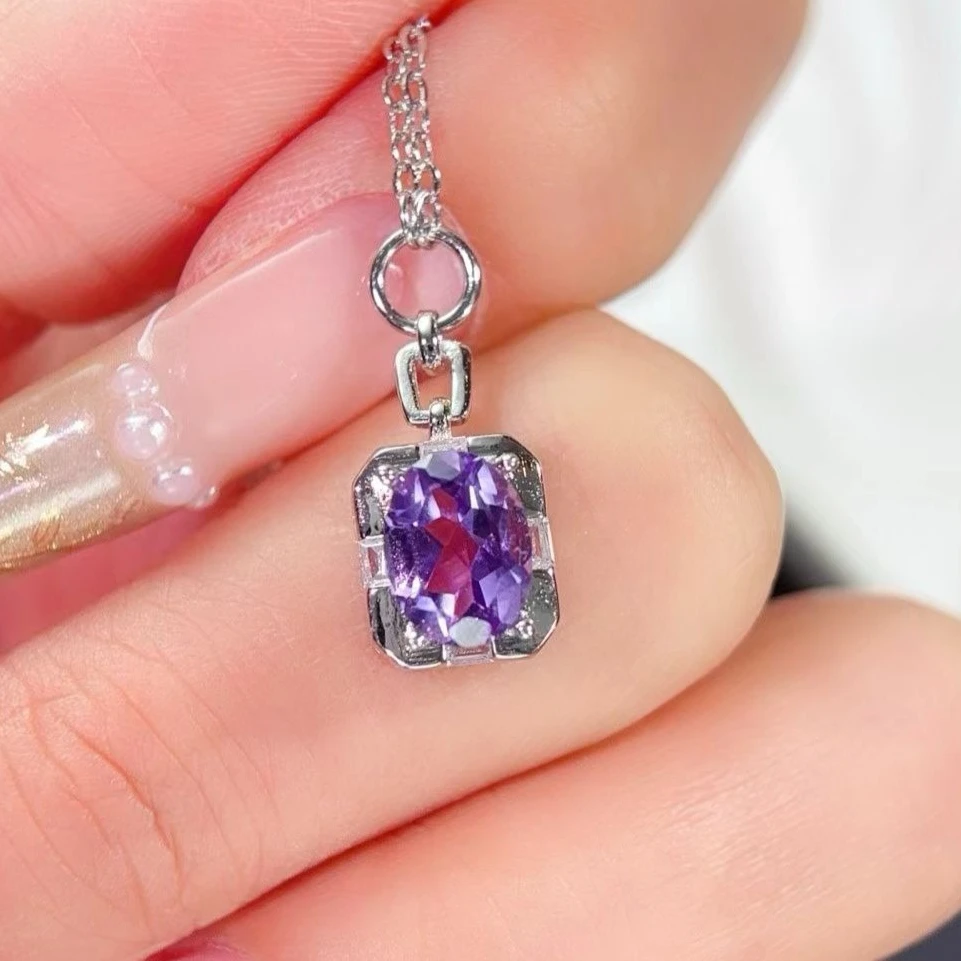

Модный серебряный кулон с аметистом 6 мм*8 мм, 1 карат, натуральный аметистовый кулон с бесплатным сертификатом, подарок для женщины