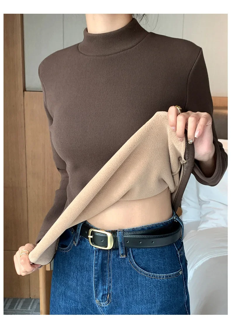 Soft Feel Solid Color Thick Thermal Underwear Tops for Women Spring Autumn Winter Warm Tops Female Inner Wears Cheap Wholesale