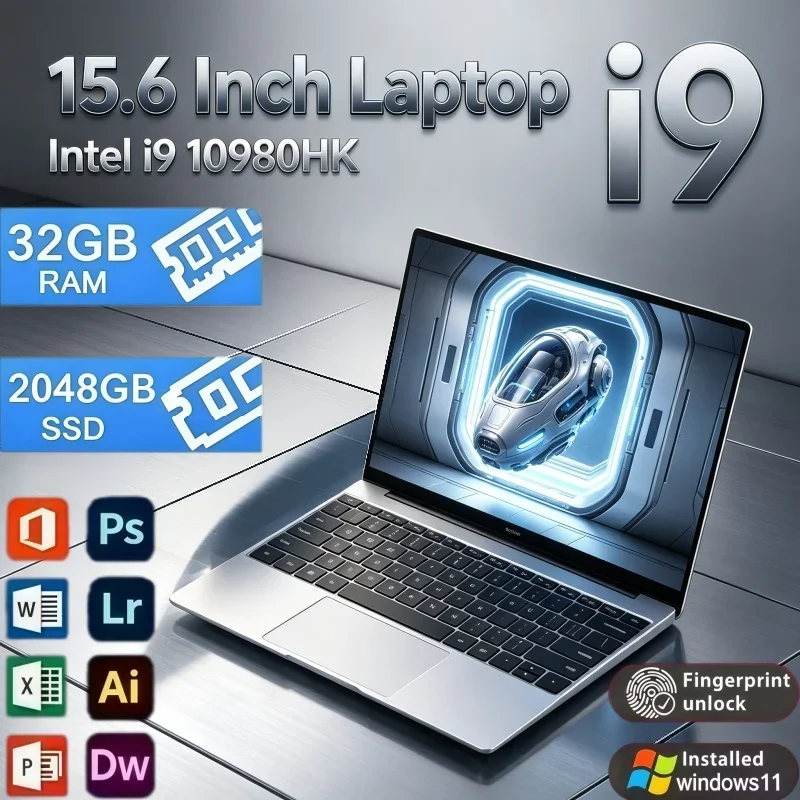 New Arrival 15.6 Inch Laptop Intel Core I9-10980HK 32GB RAM 2TB SSD Windows 11 Fingerprint Unlock For Casual Game Office Study