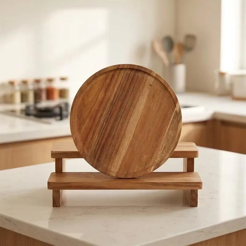 Classic Polished Large Acacia Teak Cake Plate and Fruit Plate Non Toxic Business Gifts Kitchen Gifts