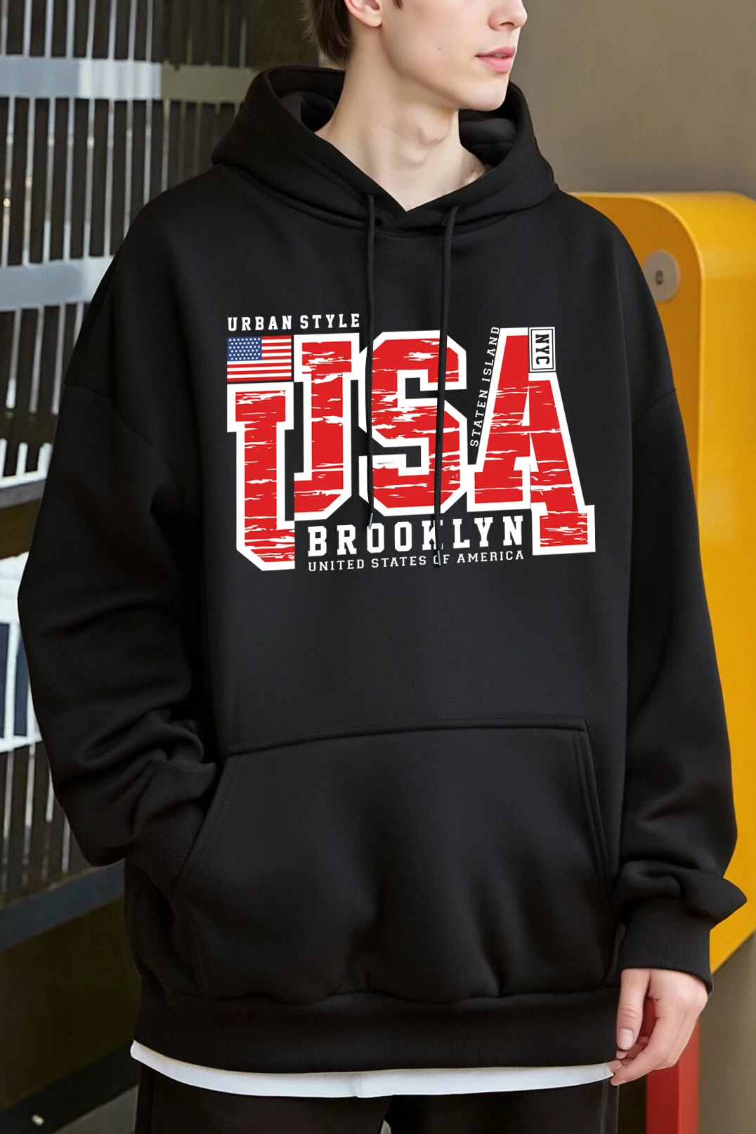 

США винтажная мужская толстовка с буквенным принтом, осенний пуловер в стиле хип-хоп, повседневная свободная толстовка унисекс с флисовым карманом, удобная одежда