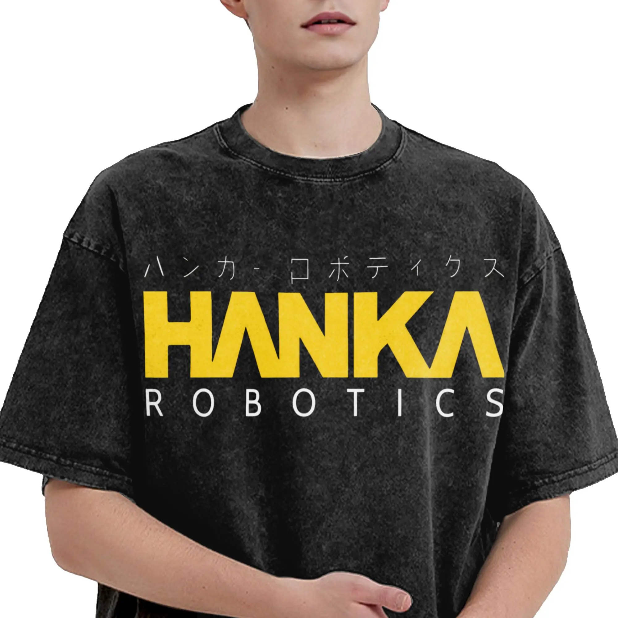 Graphic Printed Hanka Robotics Logo Ghost In the Shell Washed Shirt Outfit Oversize T-Shirts  Men Women Tees