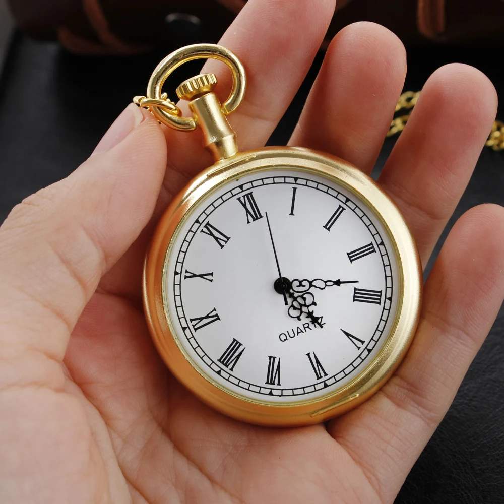 ساعة جيب كوارتز بمينا روماني بدون قبعة تاج، قلادة فاخرة للجنسين، هدية متطورة للرجال والنساء