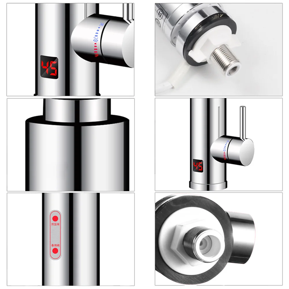 3000W Electric Water Heater Bathroom Kitchen Faucet Tankless Water Heater Tap Flowing Electric Faucet with Temperature Display