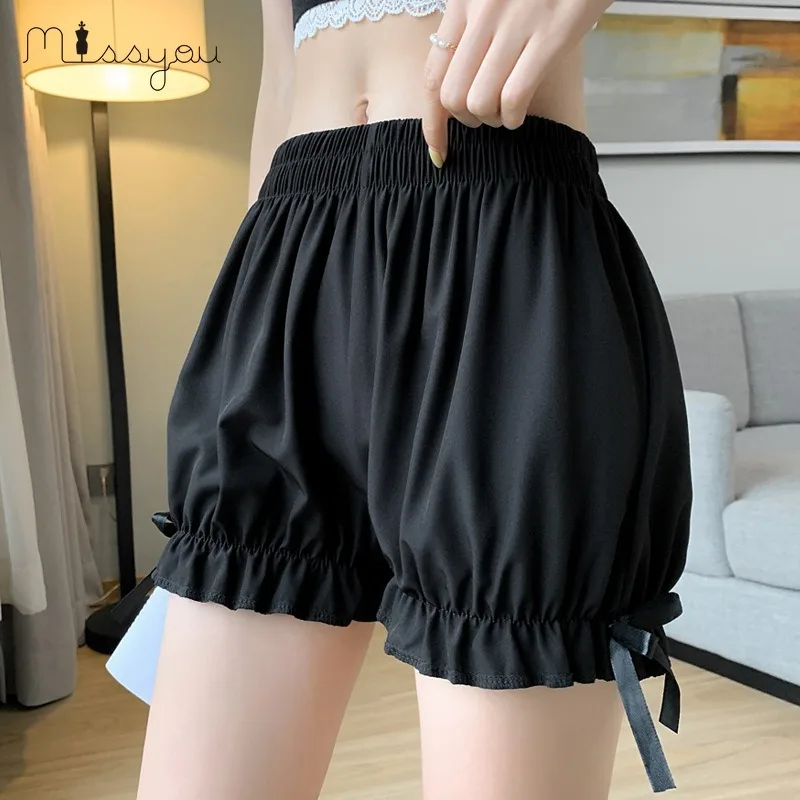 Satin Glossy Cute Lolita Safety Short Pants Women Sweet Ice Silk JK Bloomers Ruffles Lace Trim Panties Pumpkin Shorts Pettipants