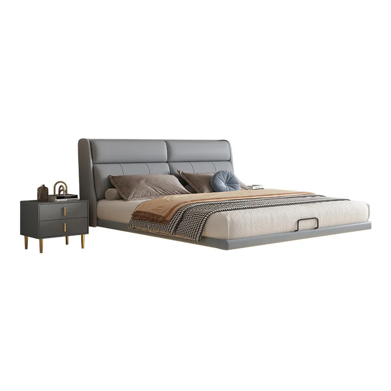 

Lying suspension bed new cream 1.5 meters double flush edge bed wedding bed real