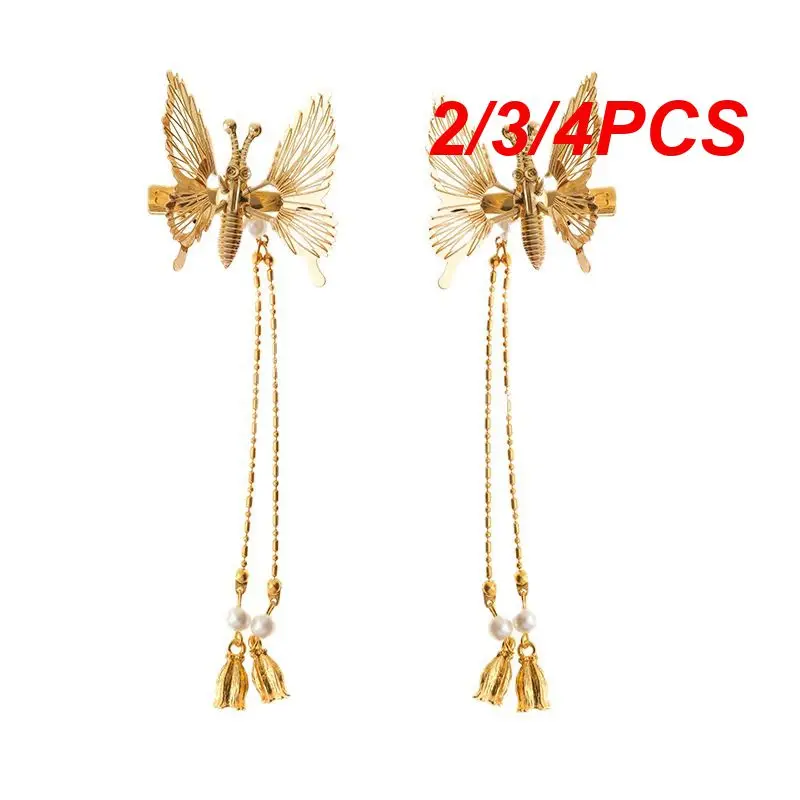 2/3/4 Stuks Vlinder Zijclip Metaal Elegante Koreaanse Mode Haaraccessoires Strass Hoofdtooi 3d Kwastje Haarspeld