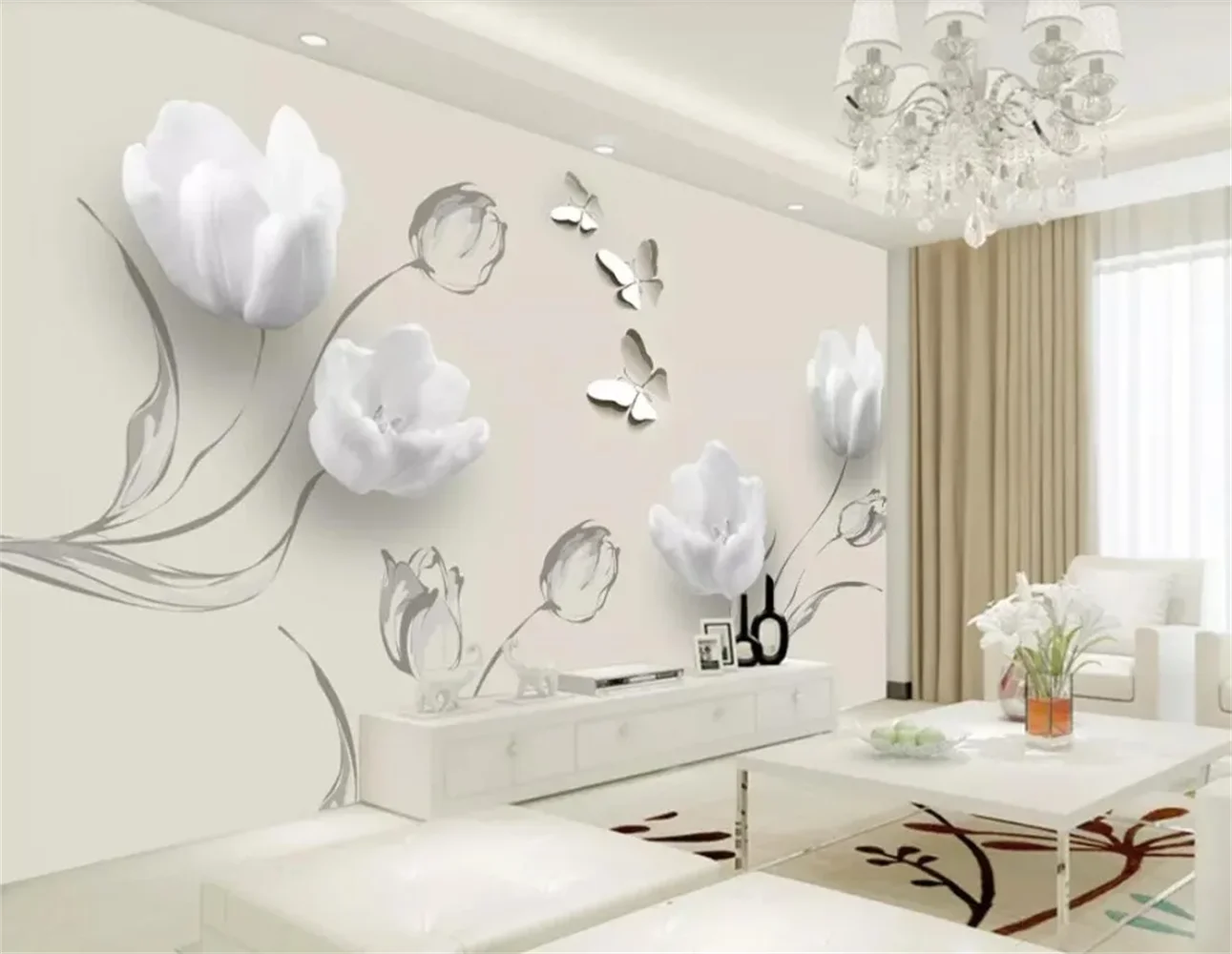 

beibehang Custom wallpaper fashion simple tulip butterfly 3D TV background wall papers home decor papel de parede 3d wallpaper