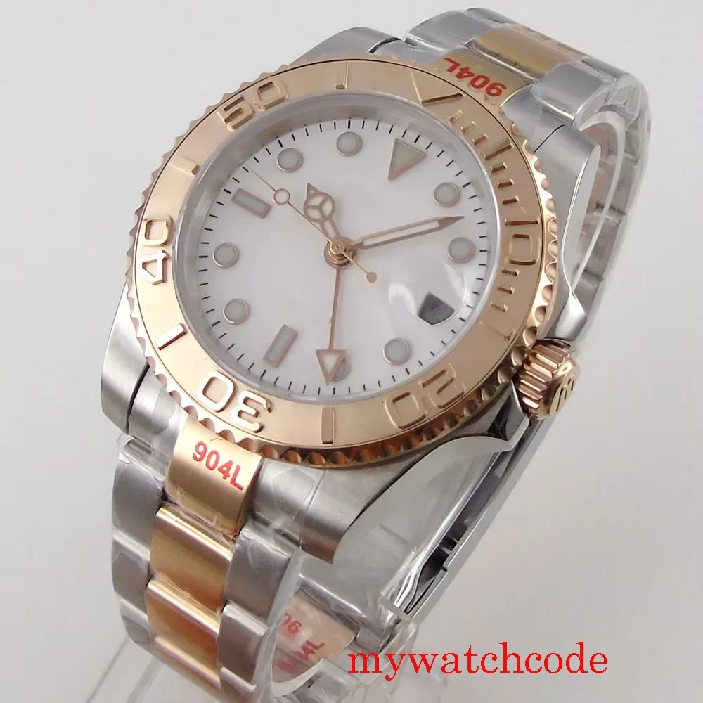 40mm GMT Automatic Watch Sapphire Glass Date Rotating Bezel 904L Band Solid Back