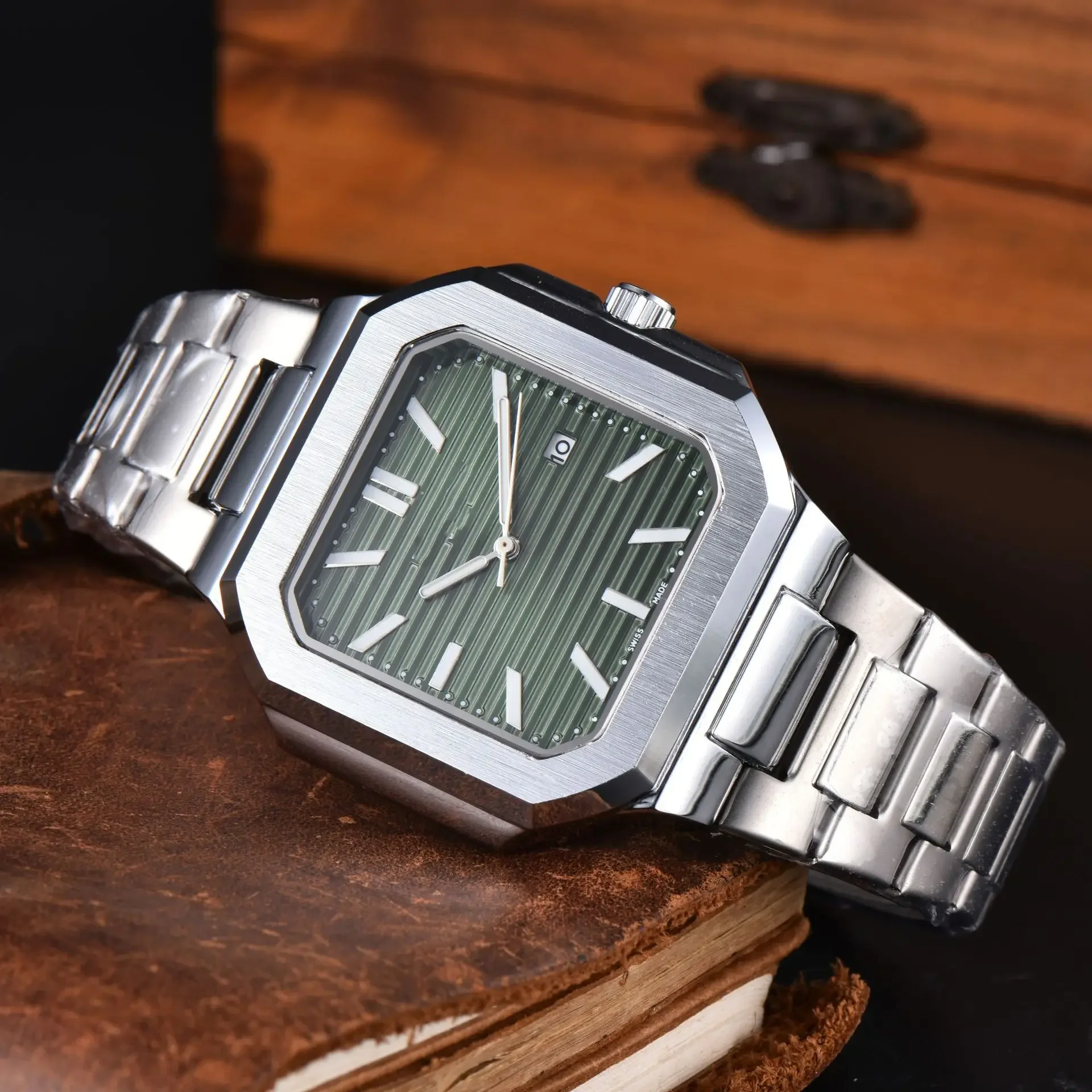 Sports Stainless Steel Quartz Watch Square Steel Case Blue Aseptic Watch Automatic Movement NH Fashion Date Gift Men's Watch
