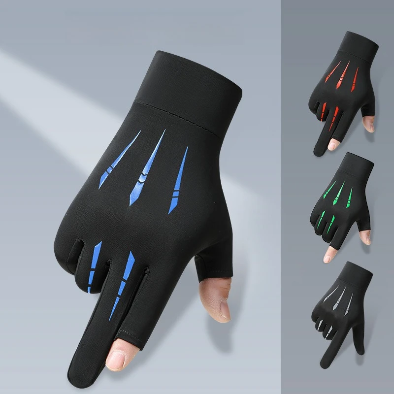 1Pair Men Sun Protection Gloves Summer Ice Silk Cycling Driving Touch Screen Gloves Anti-UV Breathable Fingerless Fishing Gloves