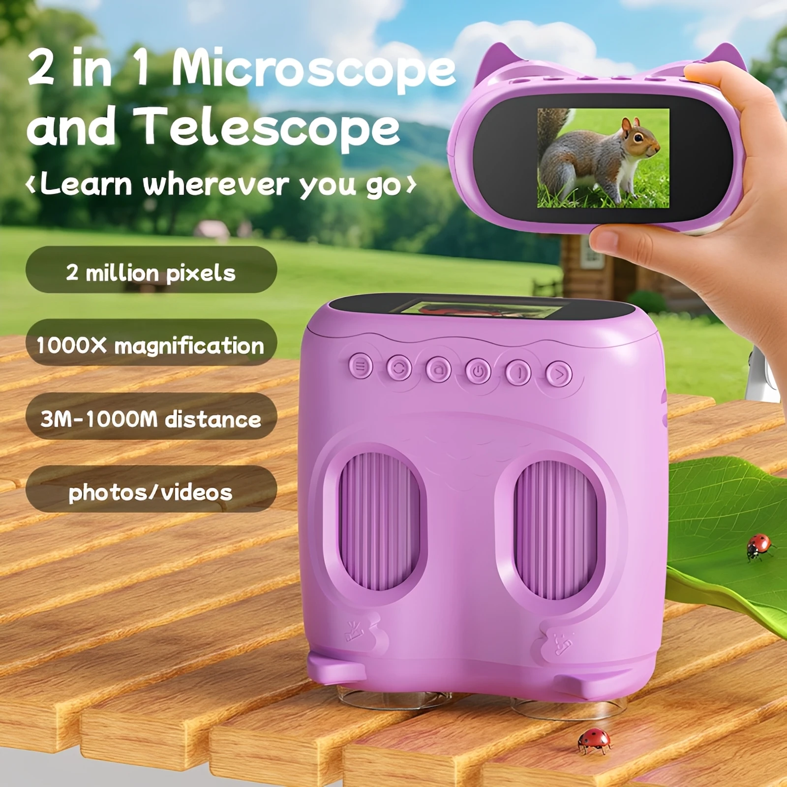 Microscope and Telescope 2 in 1Children's optical educational toys 2MP HD Camera Microscope 1000x magnification  birthday Gifts