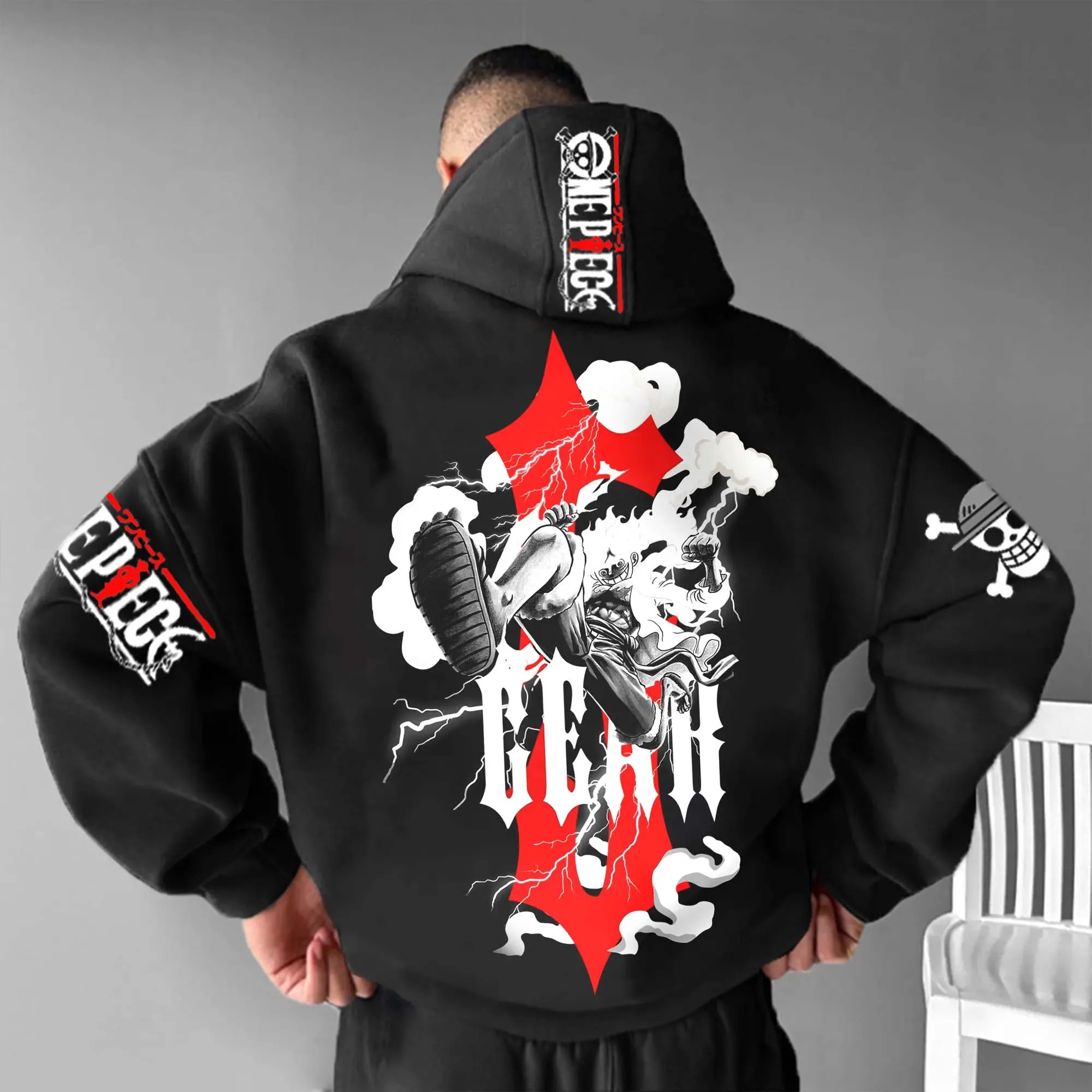 ONE PIECE Luffy Devil Fruit Print Otoño e Invierno Suéter térmico para hombres y mujeres Oferta especial Sudadera con capucha de color sólido