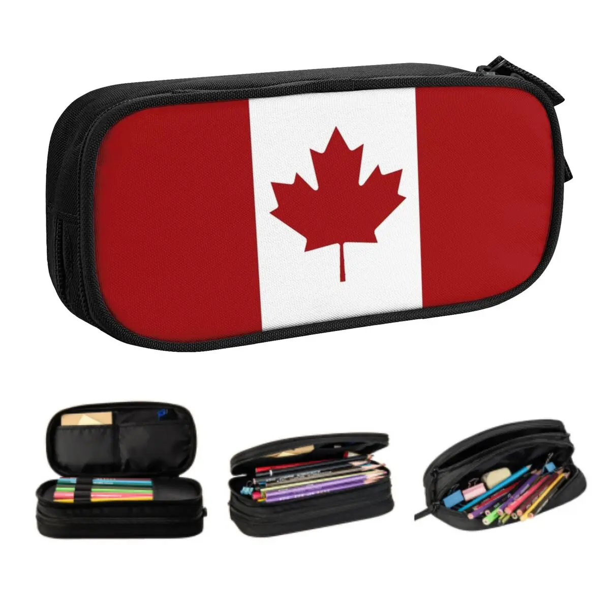 Customized Canadian Flag Pencil Cases for Girl Boy Big Capacity Canada Flag Patriotism Pen Box Bag School Supplies