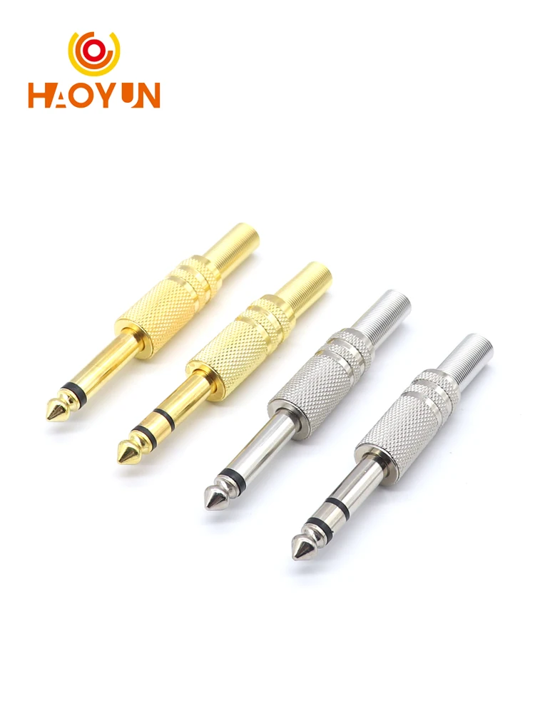 【2PCS】6.35mm / 6.5mm 2 Pole Mono Amplifier Plug 6.35 / 6.5 3 Pin Gold Plated Microphone jack Plug Audio Connector