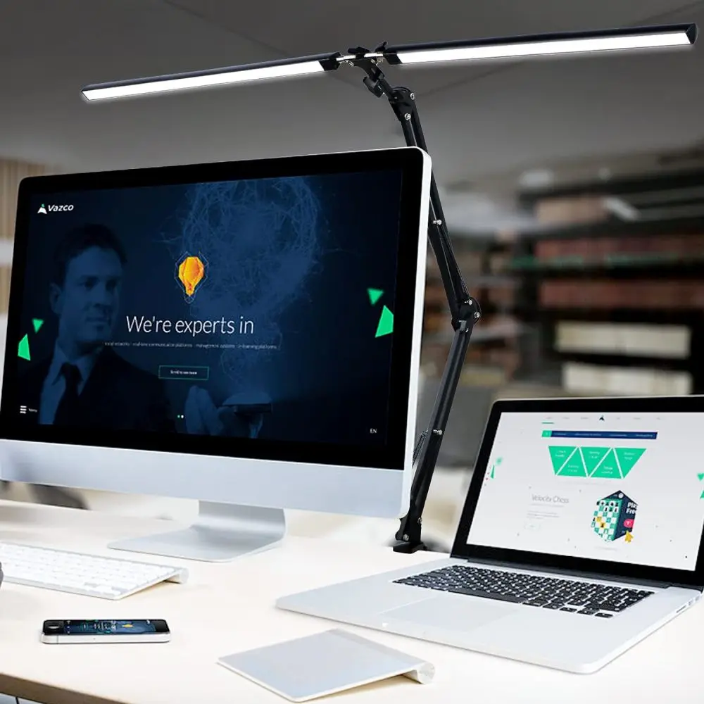 LED Desk Lamp for Home Office, Clamp-On with 5 Light Modes & Auto Shut Off , Eye-Caring Lighting for Study/Bedroom/Computer Desk