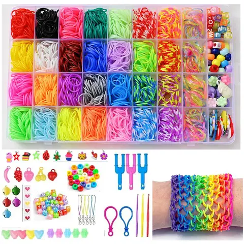 고무 밴드 직조 세트 DIY 장난감 Loom Craft 아이 팔찌 끈 실리콘 탄성 직조 밴드 소녀를위한 선물