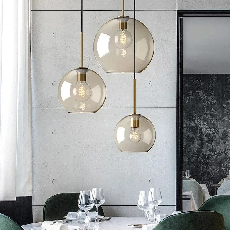 

Modern Nordic hanging loft Glass lustre Pendant Light industrial decor Lights Fixtures E27/E26 for Kitchen Restaurant Lamp