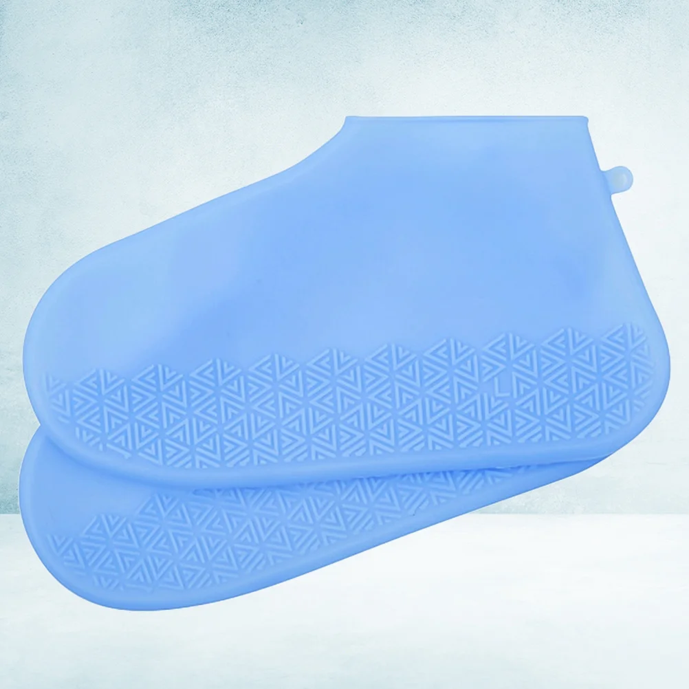 1 زوج المضادة للانزلاق الجرموق اللاتكس غطاء الحذاء المنزلية قابلة لإعادة الاستخدام عدم الانزلاق مقاومة للحرارة حامي الحذاء الأزرق حجم S