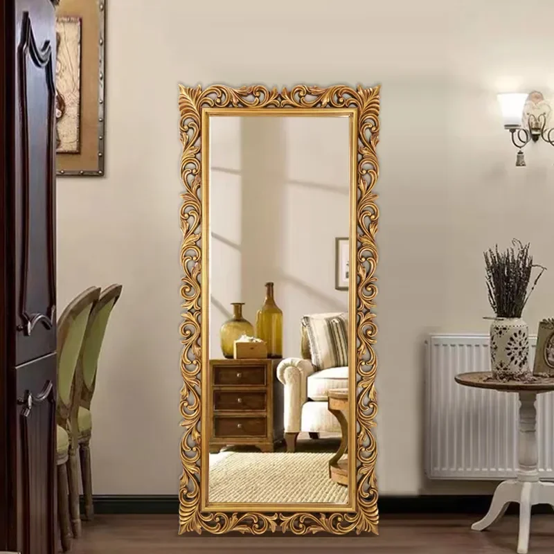 Hollow Carved Retro Full Body Mirror Large Wall Mounted Full Length Mirror for Home Bedroom Clothing Store Fitting Room Decor