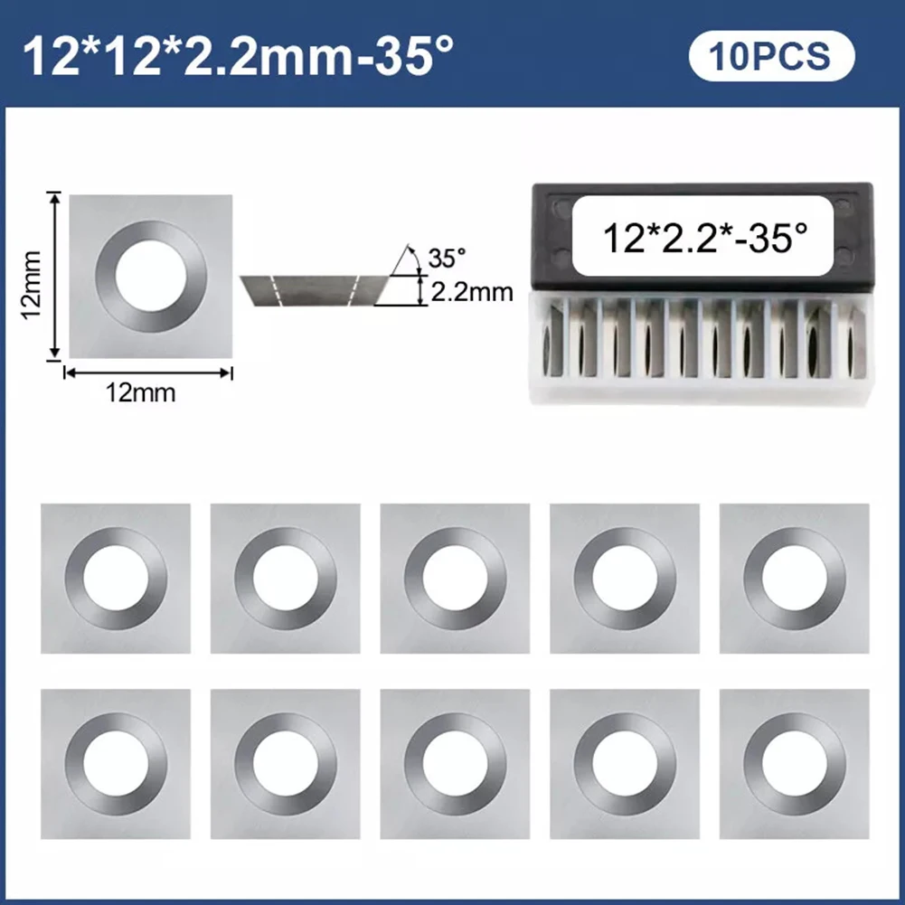 10pcs Square Carbide Inserts Blades 12x12x2 2mm for Woodworking Lathe and Planer Tools Featuring 35 Degree Bevel and Four Edges