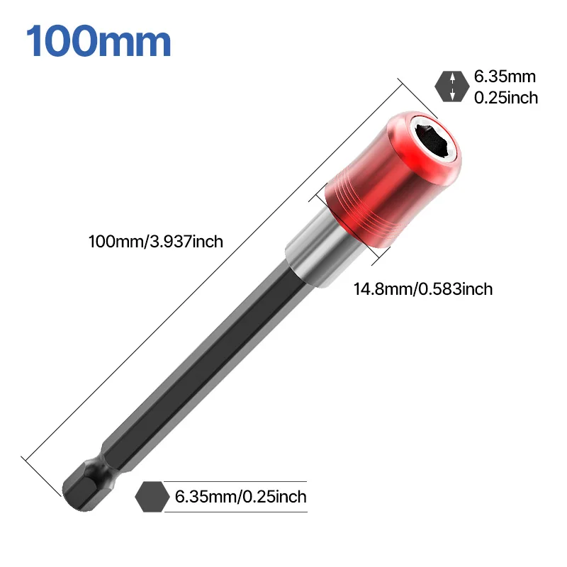 LIDIAO Magnetische Sechskant-Bit-Verlängerungsstange, sechseckiger Griff, rot, dreiteiliges Set, Schnellverschluss, selbstsichernde Verlängerungsstange, Schraubendreher