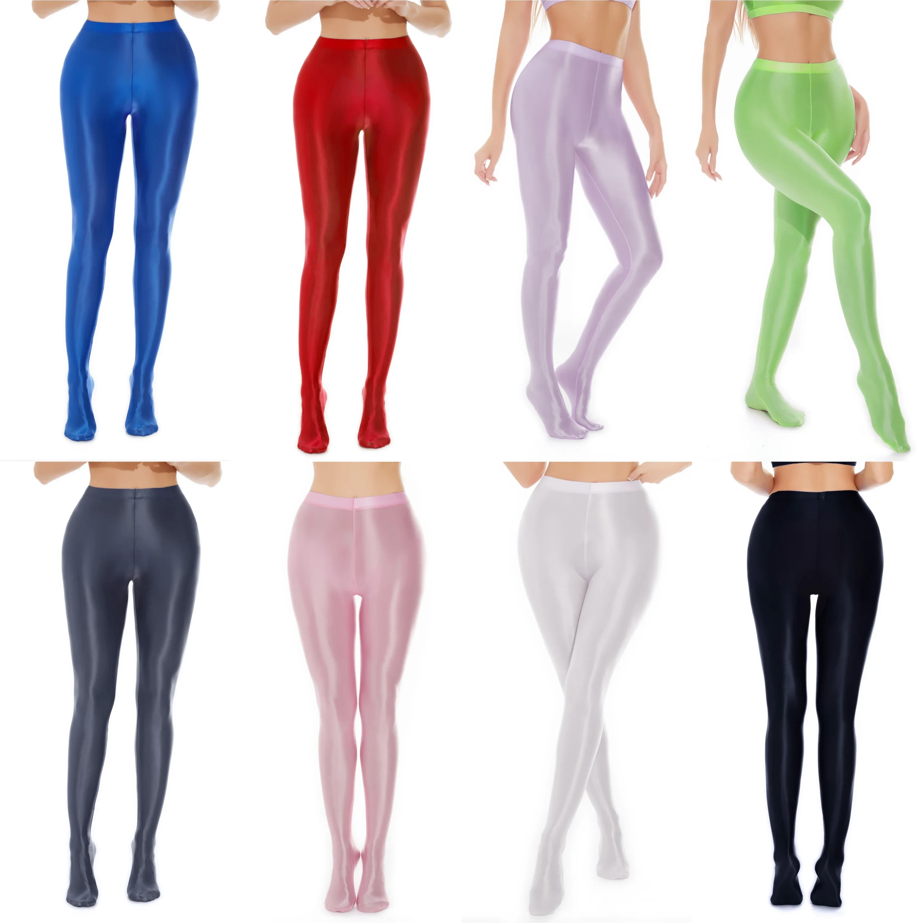 

Colorful Satin Shiny Women Tight Fitting Clothes Sexy Stockings Yoga Pants Sports Fitness High Waisted