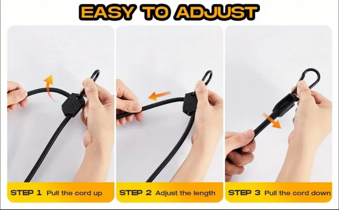 SEAMETAL 2 Stück robuste Gepäckverpackungsseile, elastisches Bungee-Seil, Befestigungsband mit Karabinerhaken für Radfahren, Camping, Outdoor – Detail 12