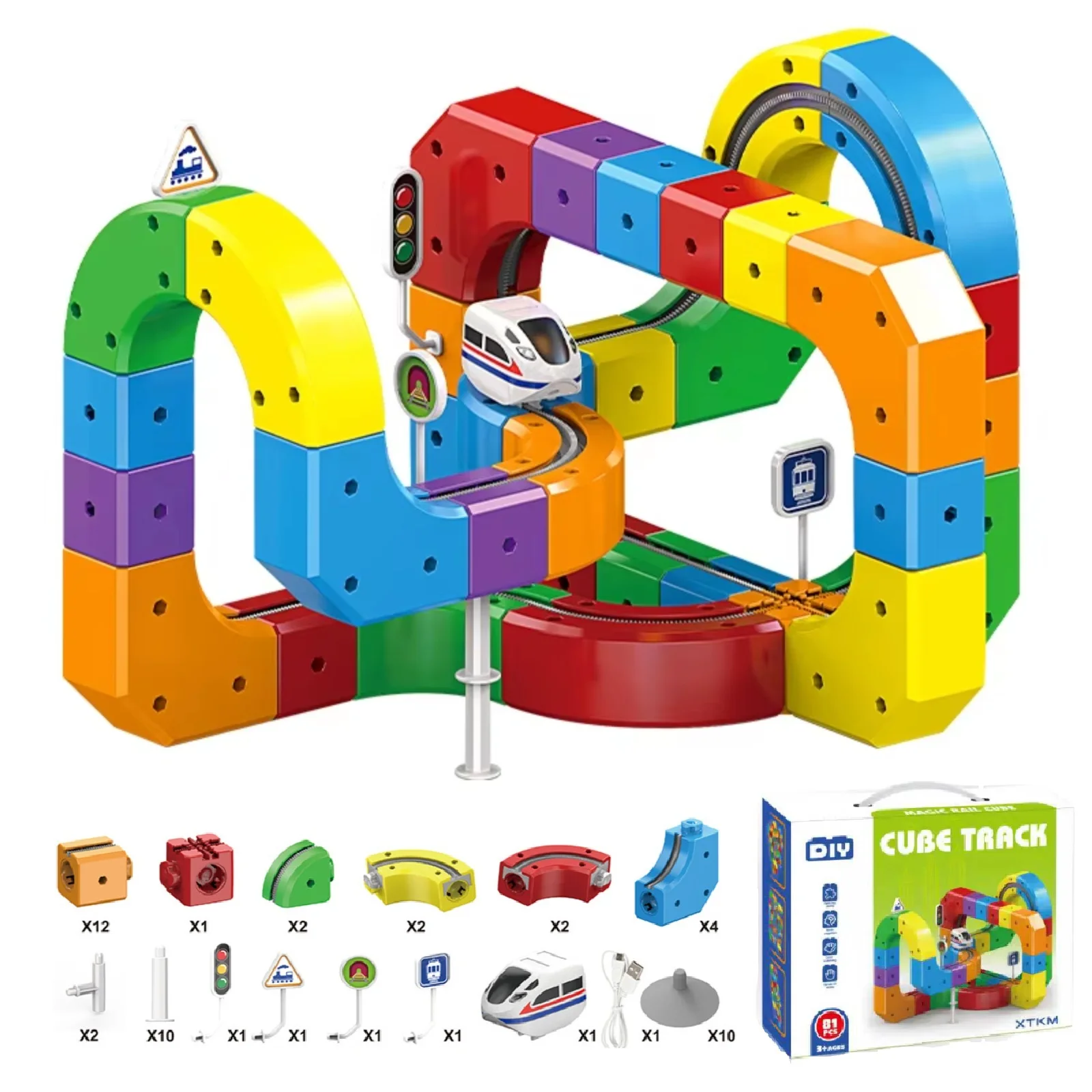 

Electric Magnetic Track Set DIY Assembled Building Blocks Magnetic Rail Car Maze Educational Toys for Kids Christmas Gifts