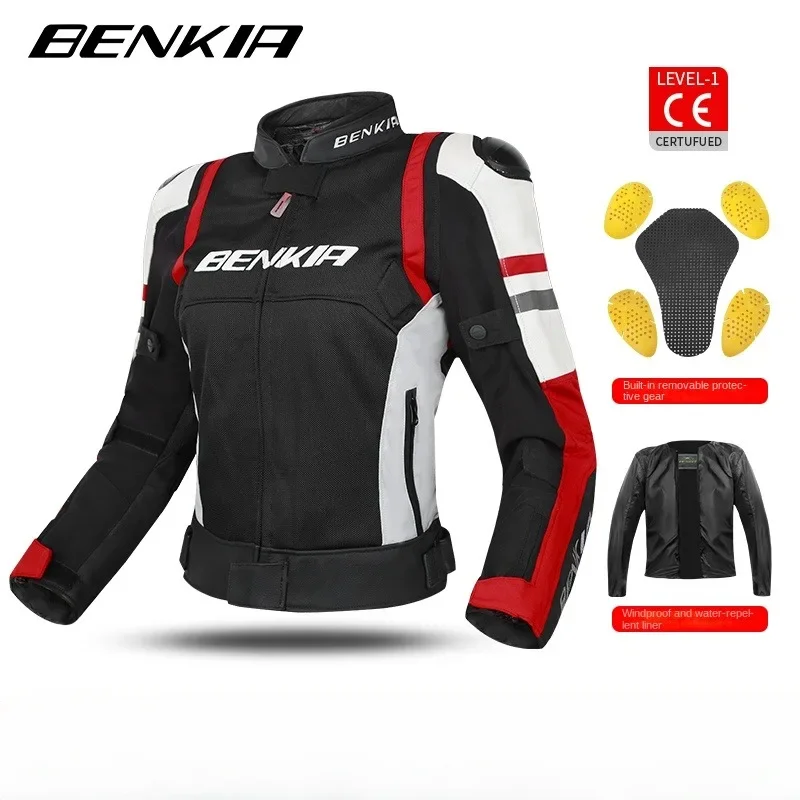 BENKIA Motorcycle Jacket for Man and Woman Motorbike Jacket Summer Mesh Breathable CE Grade Anti-drop Leather Splicing Jacket