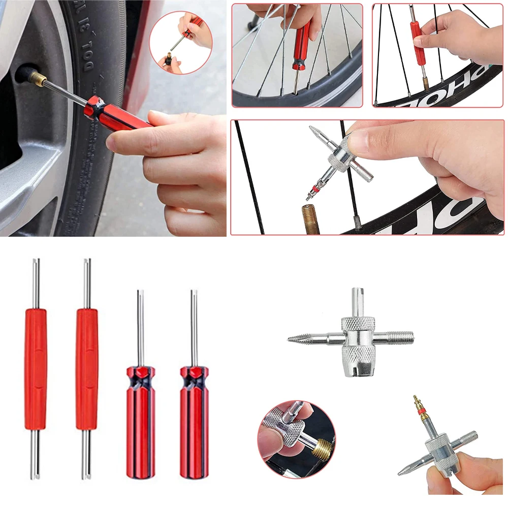 1/10/50/100Pcs 4-in-1 Tire Valve Stem Removal Tool Valve Stem Puller Tire Repair Tool Valve Core Removal Tool Tire Cleaning Tool