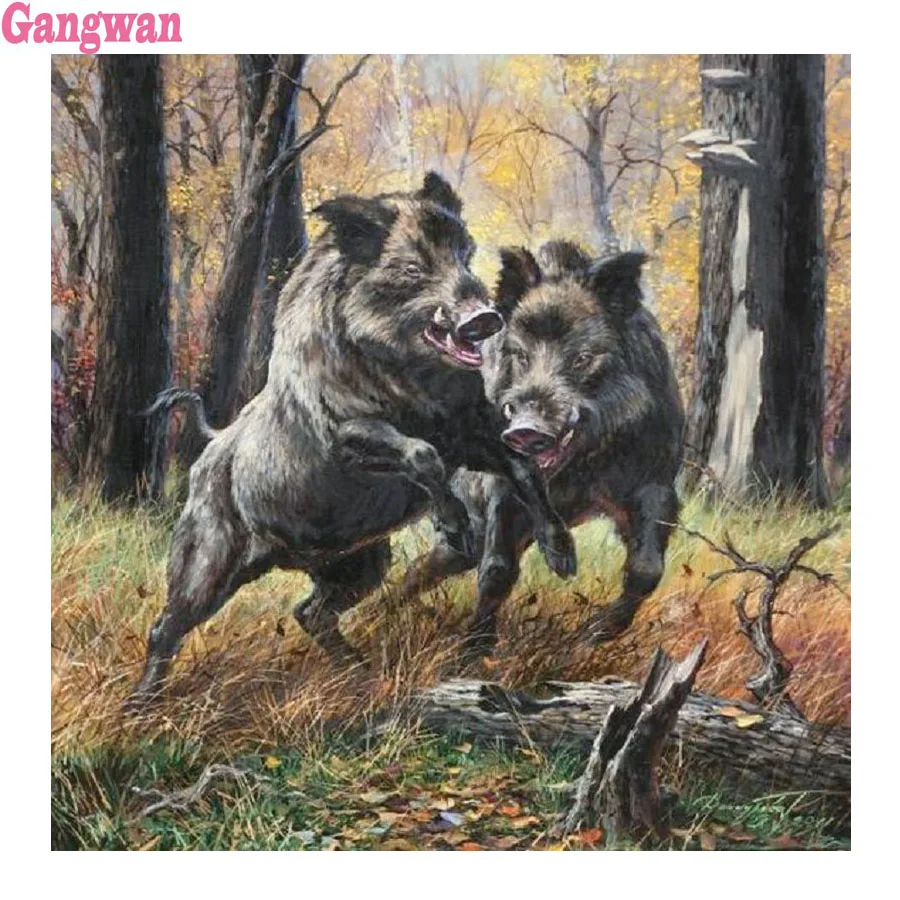 DIY Full Diamond embroidery Fighting wild boar Diamond Painting Complete Kit 5D Square/Round Mosaic Rhinestone Picture hobby art