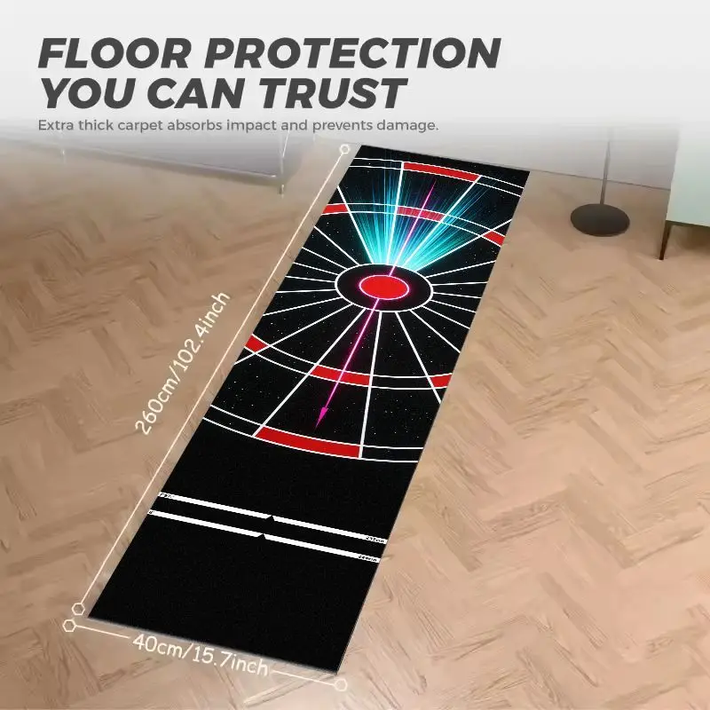 VIKAMA Neon Radar Target Dart Mat With Standard Throwing Lines Non Slip Dartboard Floor Protection Long Carpet Professional