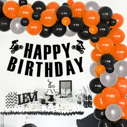 Motorcycle Birthday Decorations for Men Boys Dirt Bike Party Supplies Motorcycle Happy Birthday Banner Orange Black Balloon Kit