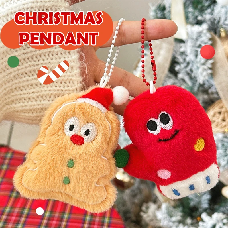 Kawaii natal chaveiro de pelúcia dos desenhos animados papai noel árvore de natal boneca de pelúcia chaveiro saco pingente natal pendurado decoração presente