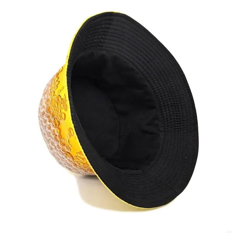 Reversible Yellow Beer Bubble Bucket Hat Foldable Sun Fishing Hat For Men Women Y166