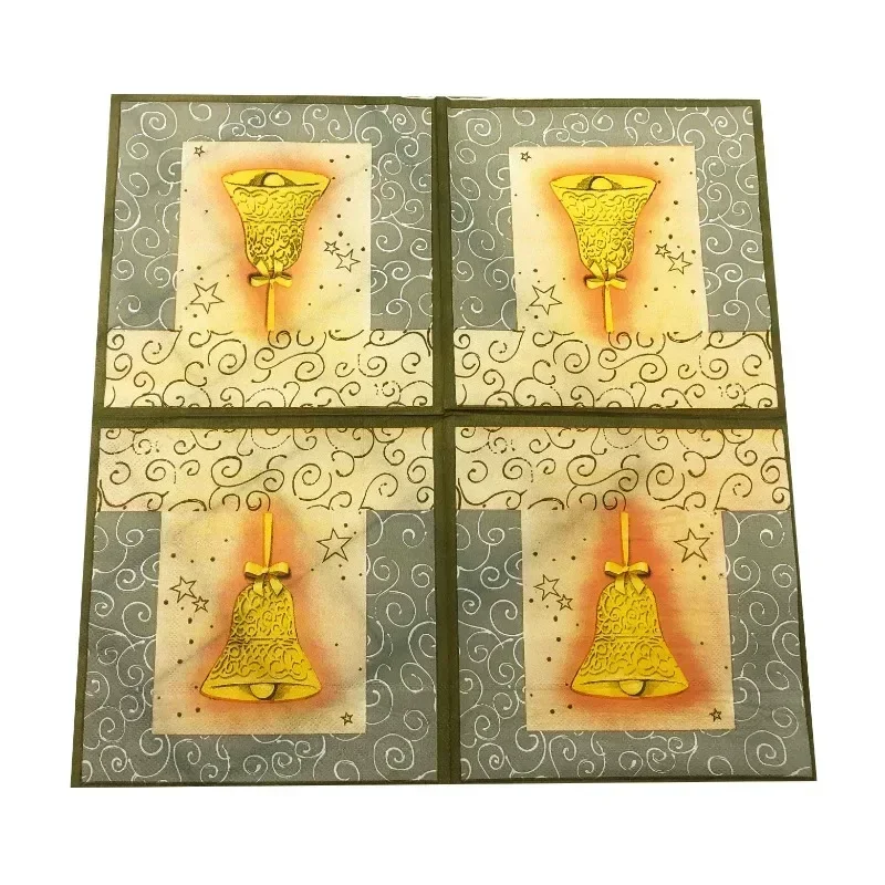 20 قطعة 33 سنتيمتر 2Layer حفلة عيد الميلاد الذهبي جرس المناديل الغذاء الصف كوكتيل المناديل مهرجان المناديل الحفلات DIY Decoupage ورقة