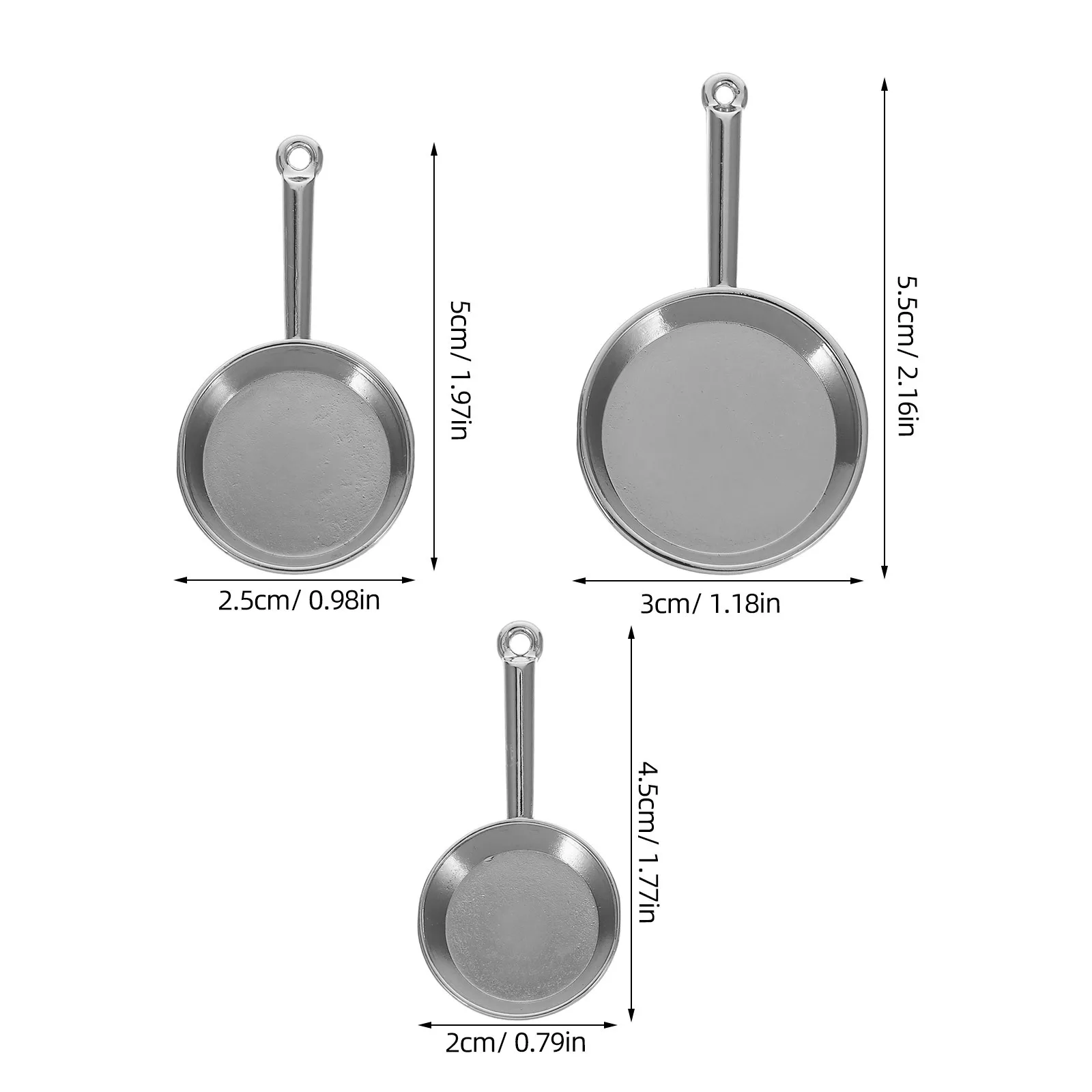 3 قطعة مقالي صغيرة واقعية دعائم مطبخ معدنية مفصلة لديكور بيت الدمى تجهيزات المطابخ المصغرة الوظيفية للتخييل