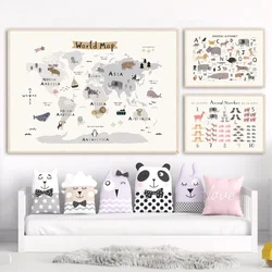 Solar System Shapes Map Animal Alphabet Numbers Canvas Painting Nordic Poster and Prints Wall Art Pictures For Kids Room Decor