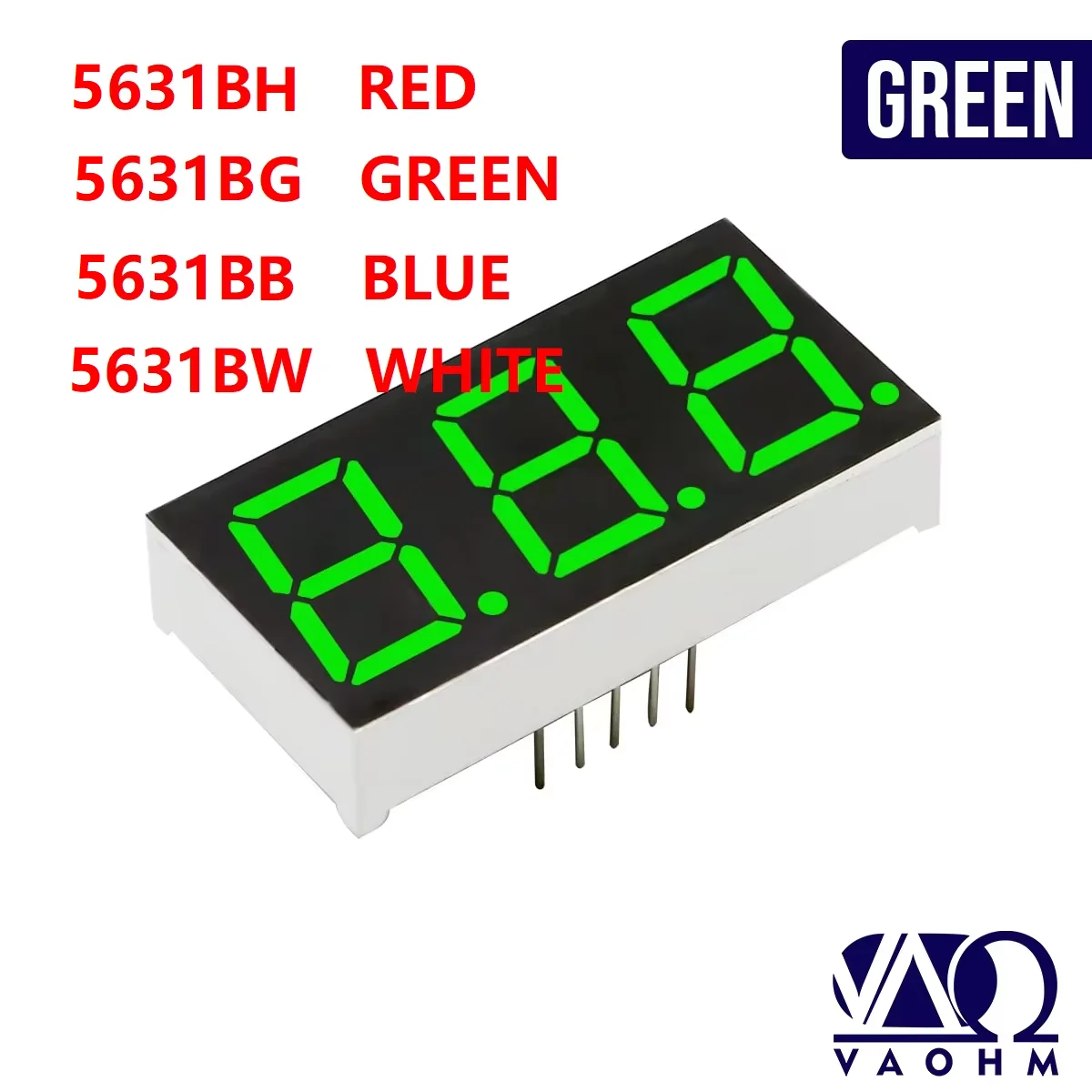 10PCS 5631BH 5631BB 5631BG 5631BW 0.56 Inch Common Anode Three Digit Seven Segment Led Display Tube 10Pin Red Blue Green White