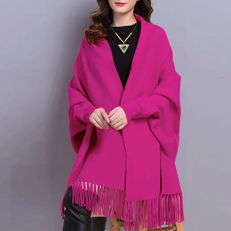 2024 New,Stylish Tassels Cape Cardigan Shawl Jackets,For Women\'s Clothes,Elegant Long Sleeve Cloak Shawl Poncho Coats,Female Top