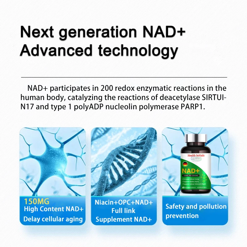 Anti-aging NAD+ Supplement Capsules-Nicotinamide Riboside Alternative, Natural Energy & Cellular Health, 60 Capsules