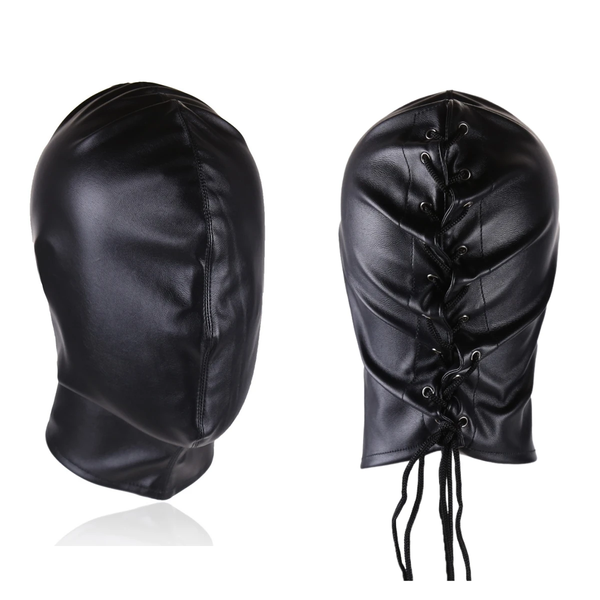 Couvre-chef fétichiste noir, Sexy, ajusté, en cuir PU, masque complet, capuche pour femmes et hommes, Costume de fête d'halloween, accessoires