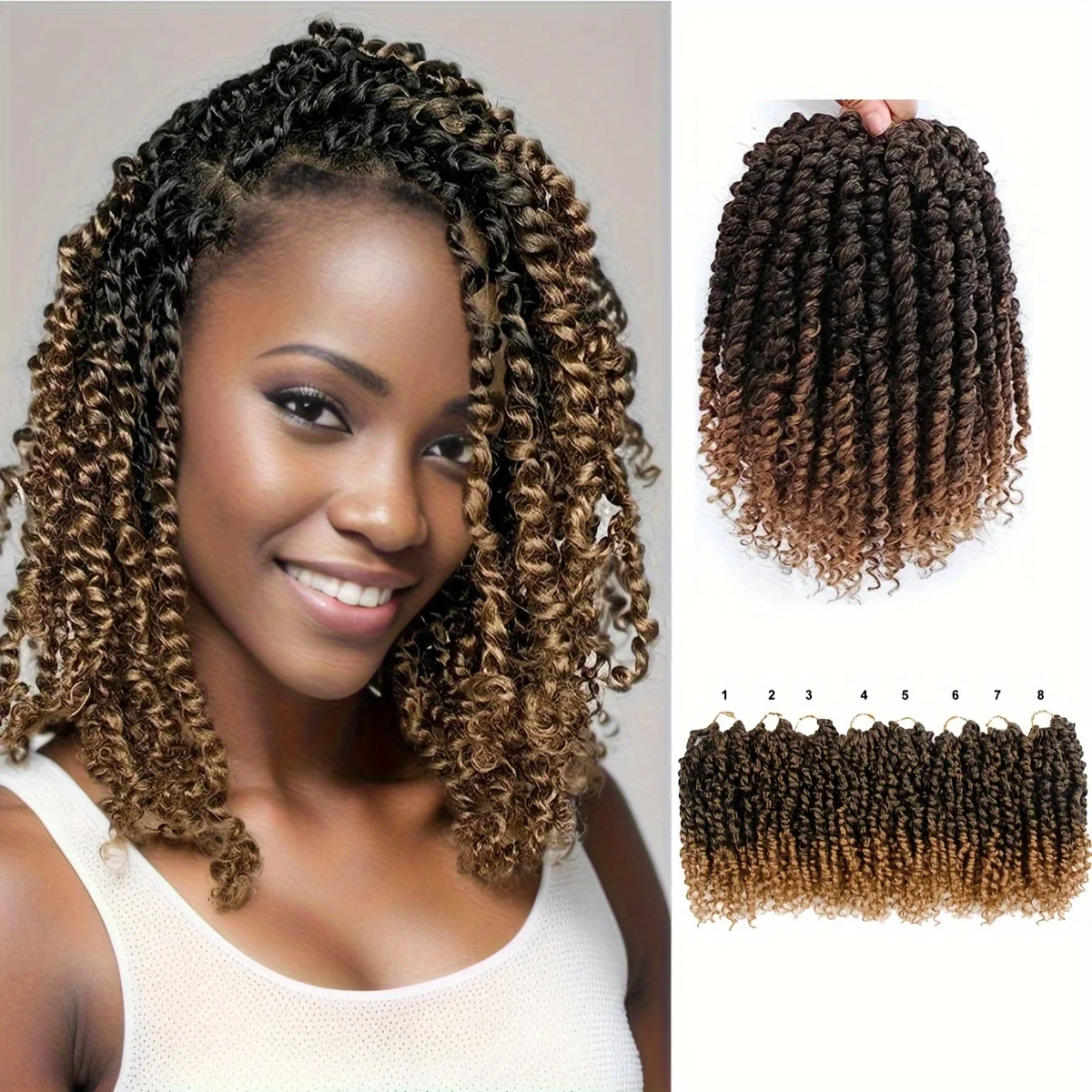 

8 шт. 12-дюймовые предварительно плетеные короткие вязанные крючком волосы Passion Twist, синтетические страстные косы, вязанные крючком, волосы в богемном стиле