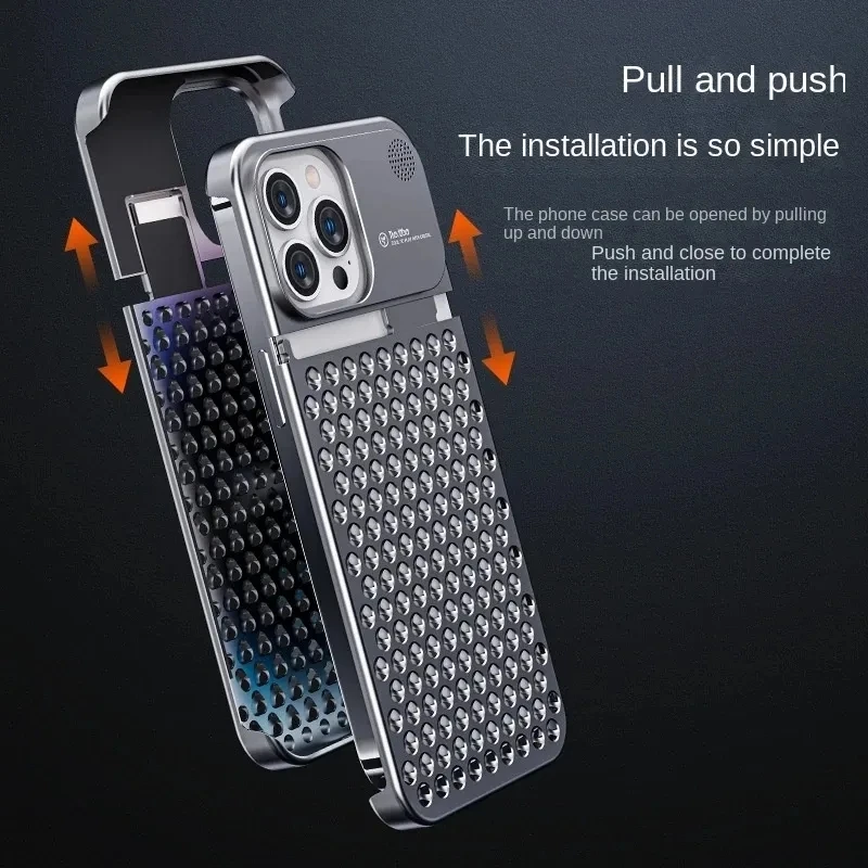 Metal Cooling Phone Case For iPhone 13 14 15 Pro Max 14 15 Plus Rimless Shockproof Hollow Aluminum Alloy Heat Dissipation Cover