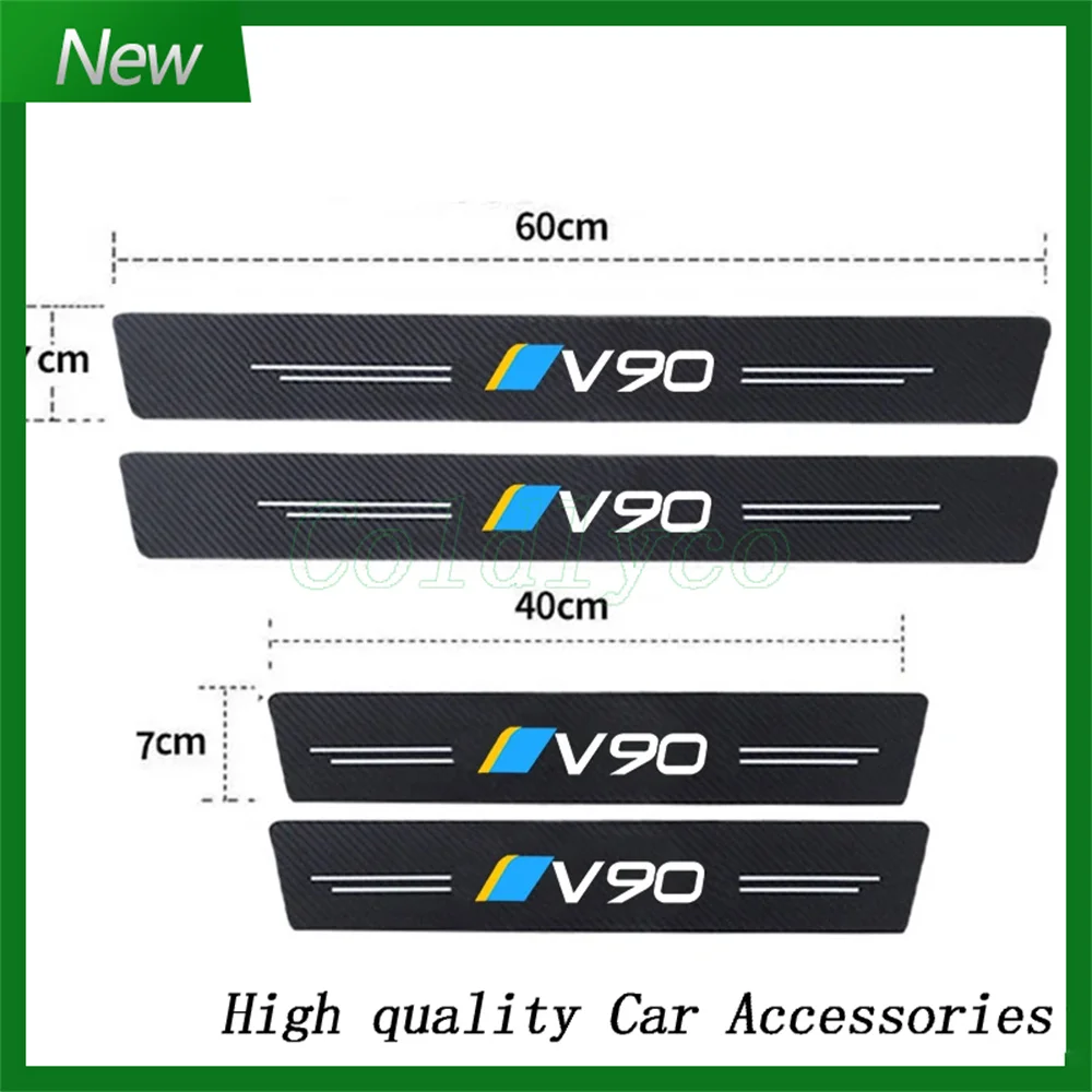 For V90 Badge Car Decals Door Threshold Scuff Plate Carbon Fiber Sill Protector Stickers Auto Door Entry Pedal Guards Tape