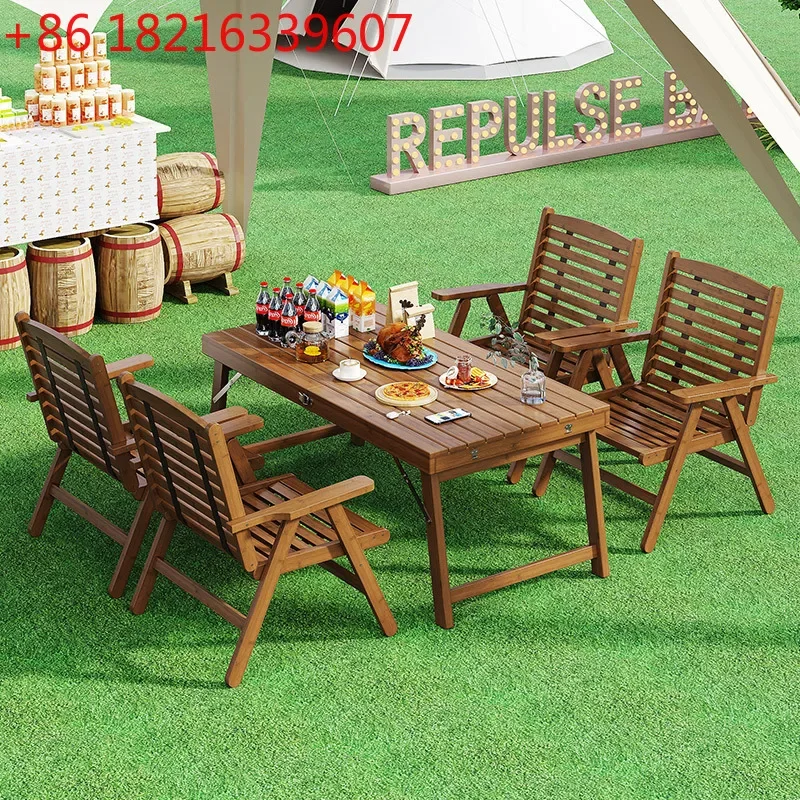 Outdoor bamboo folding tables and chairs installation-free portable stall camping small apartment household