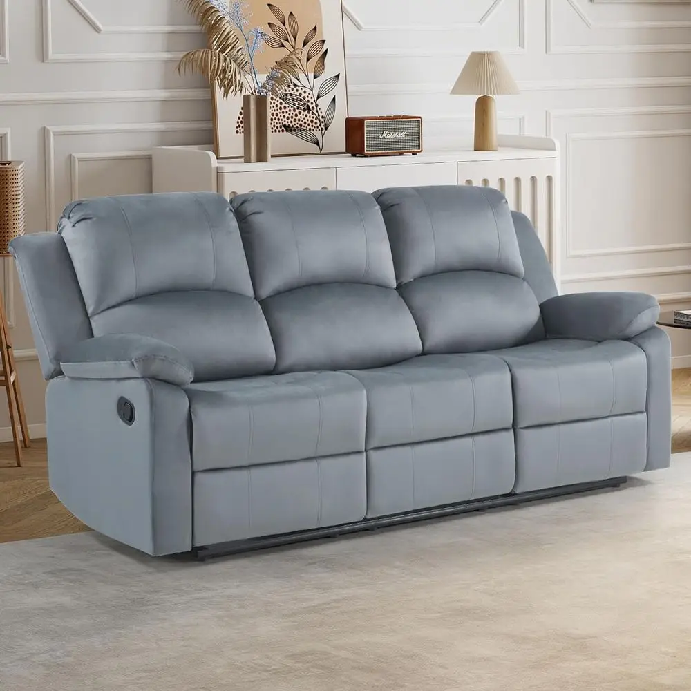 

Grey Heavy-Duty 3-Seat Reclining Sofa with Safety Mechanism for Living Room