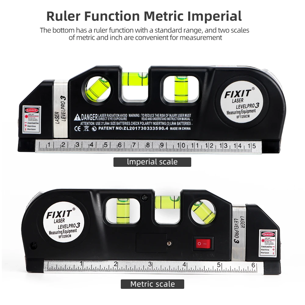 Laser Level Horizon Vertical Measure Tape Aligner Bubbles Ruler Infrared Laser Level Cross Line Laser Tape 8FT  20%OFF